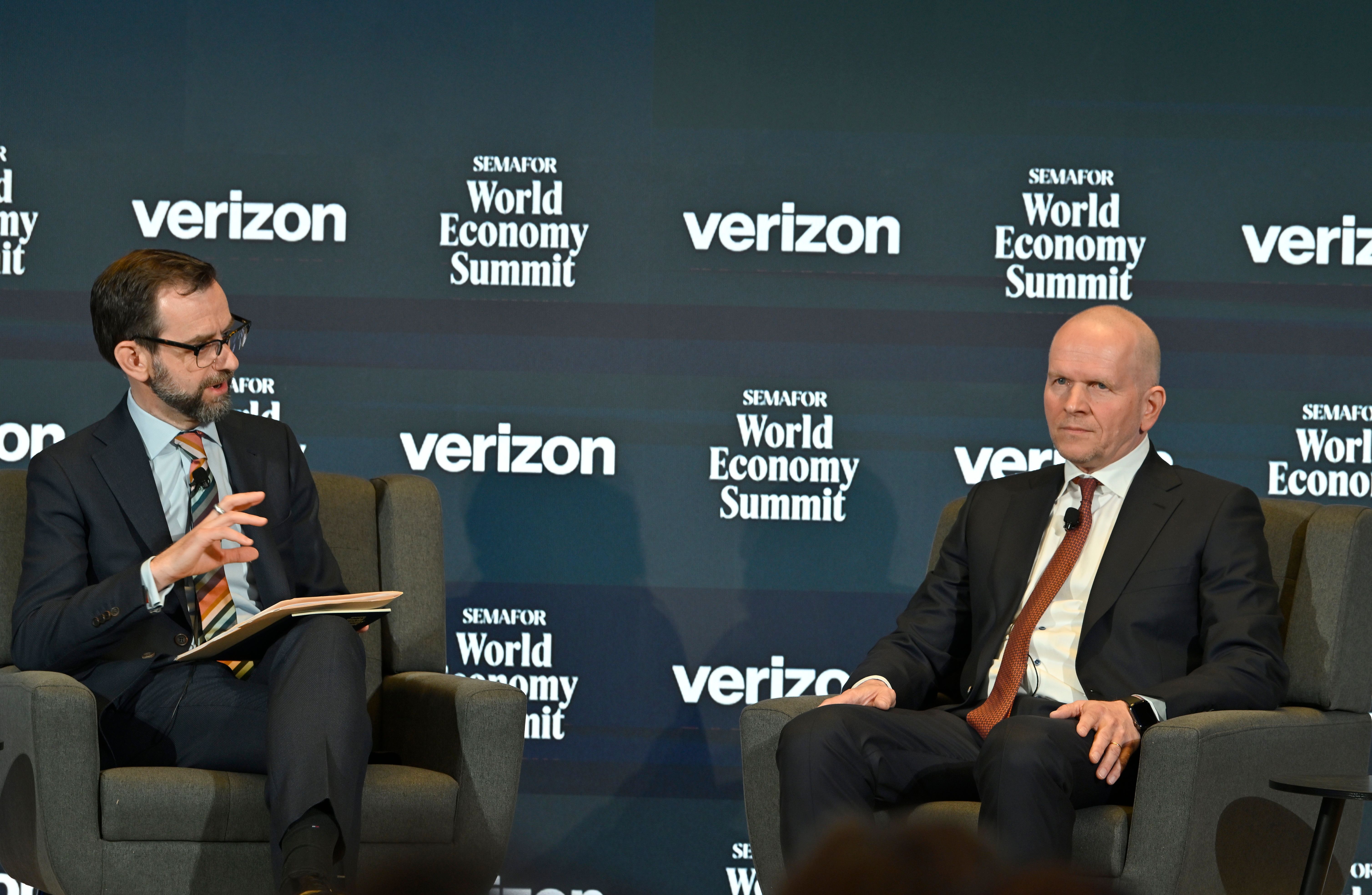 Mastercard CEO Michael Miebach and Semafor’s Andrew Edgecliffe-Johnson.