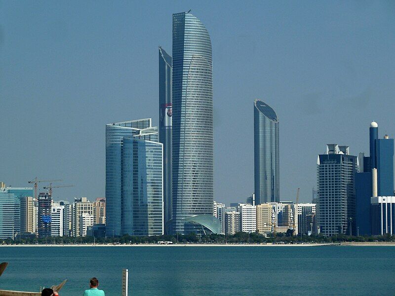 View of the Abu Dhabi skyline with Abu Dhabi Investment Authority the first tower on the left. Creative Commons