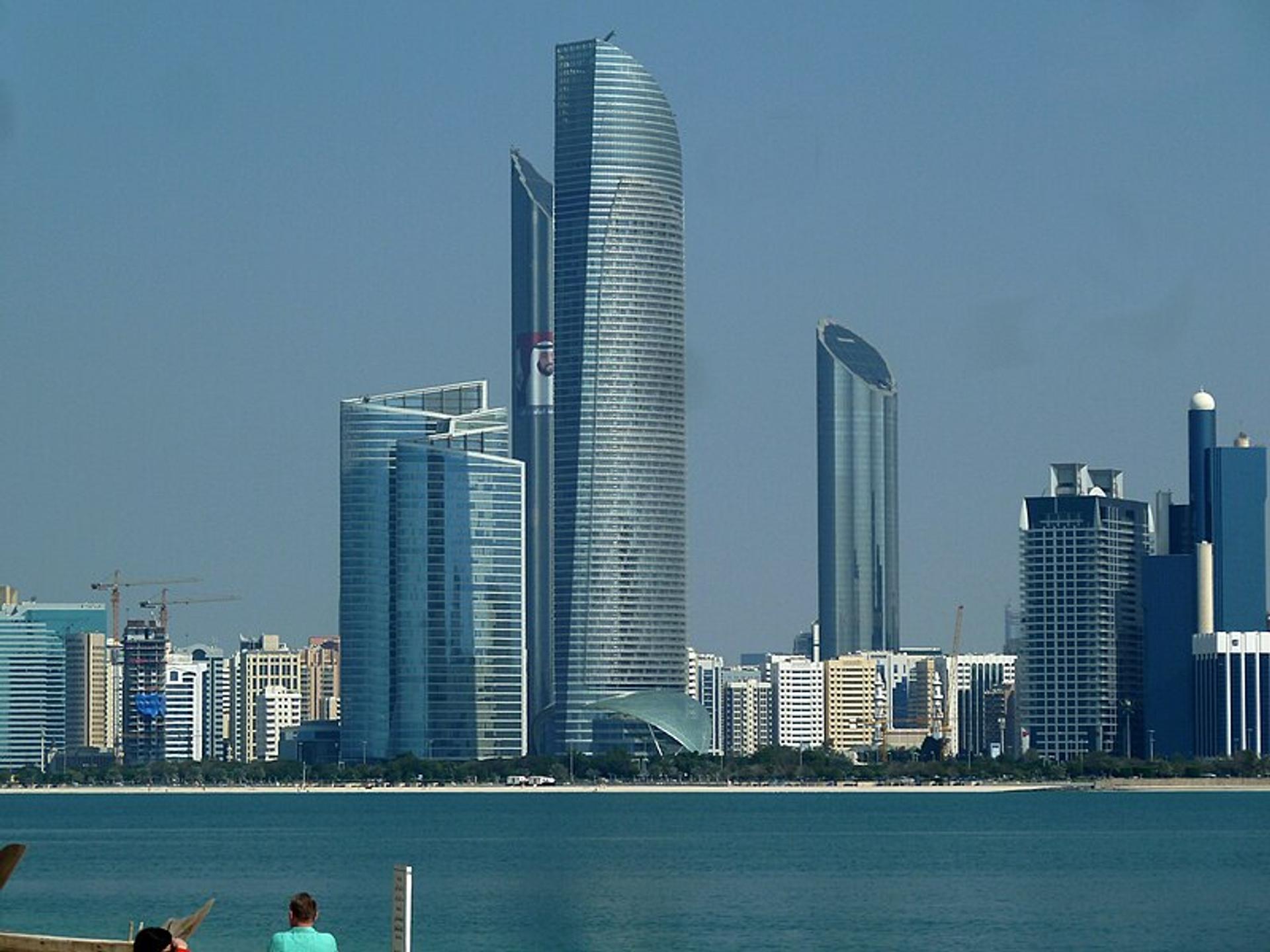 View of the Abu Dhabi skyline with Abu Dhabi Investment Authority the first tower on the left. 