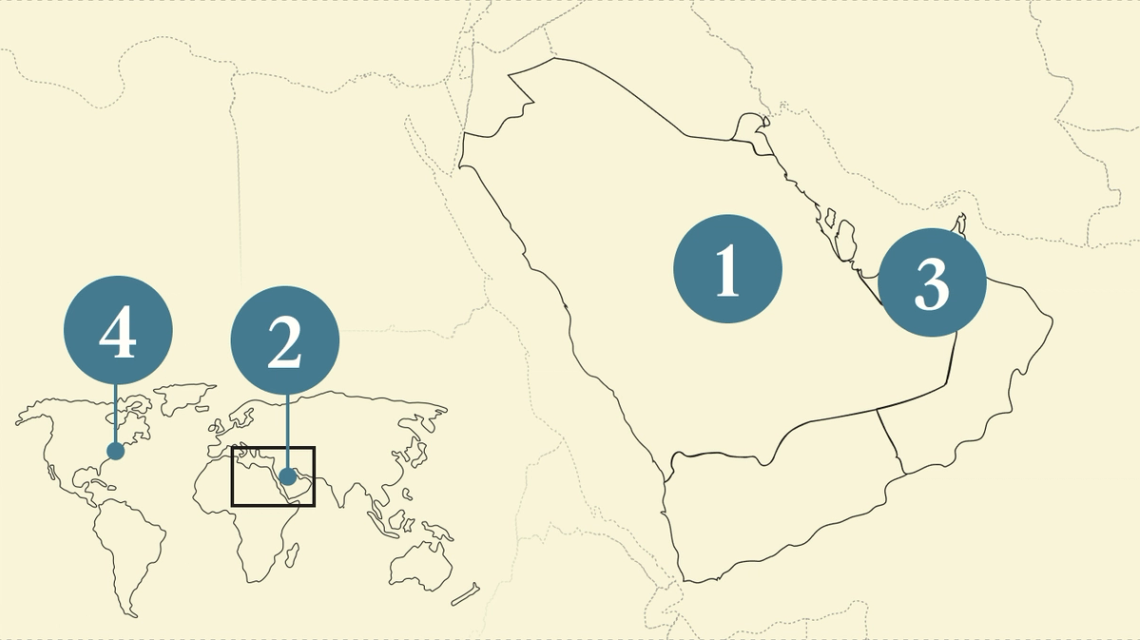 A numbered map of the Gulf region.