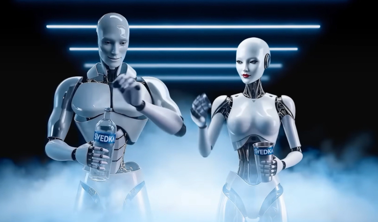 A screenshot from a Svedka vodka AI ad.