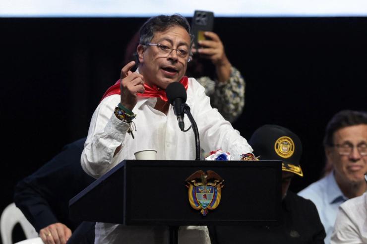 Colombian President Gustavo Petro speaks during the “Dignity and Democracy” event in Ibague, Colombia