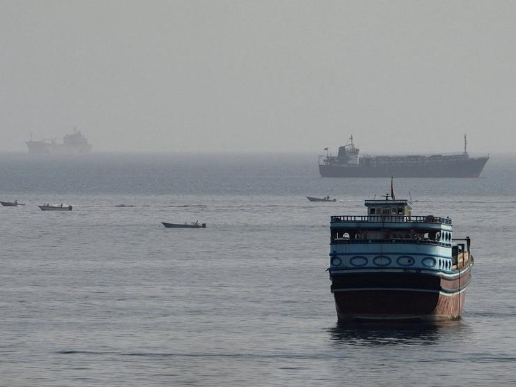 Vessels in the Strait of Hormuz, as seen from Musandam, Oman.