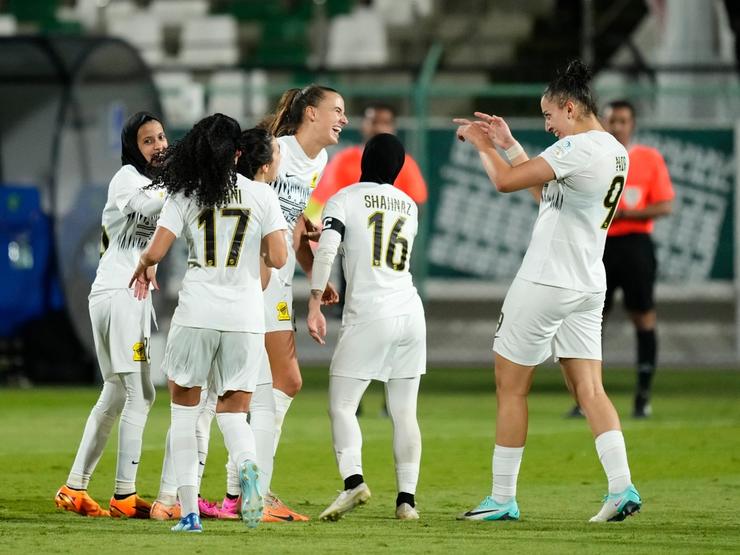 Ashleigh Megan Plumptre of Al Ittihad celebrates after scoring a goal.