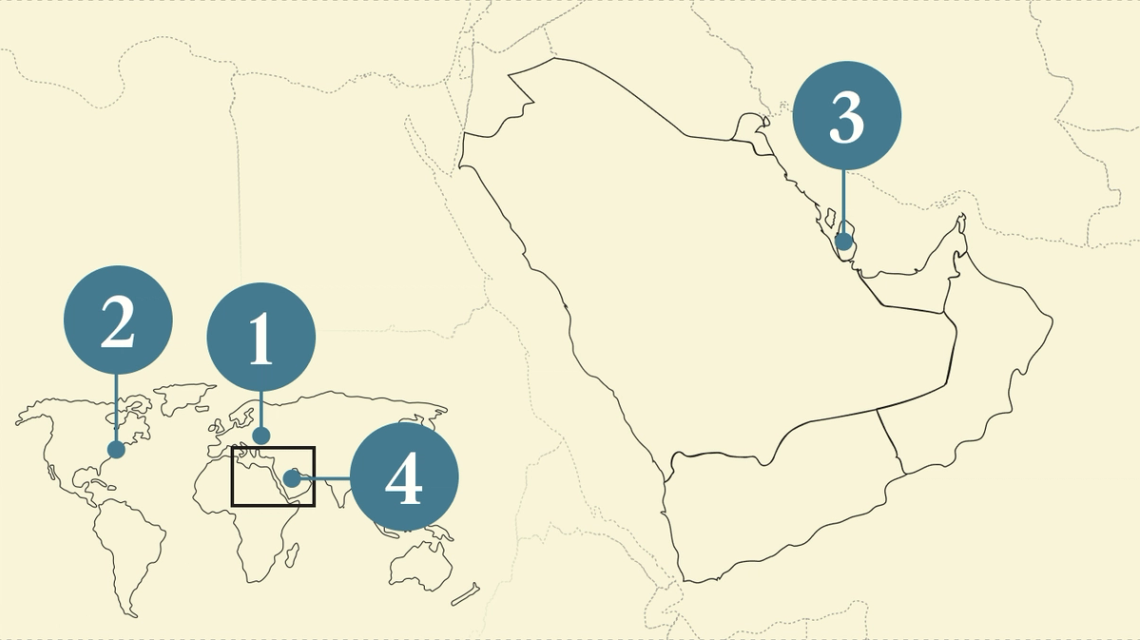 A numbered map of the Gulf region.