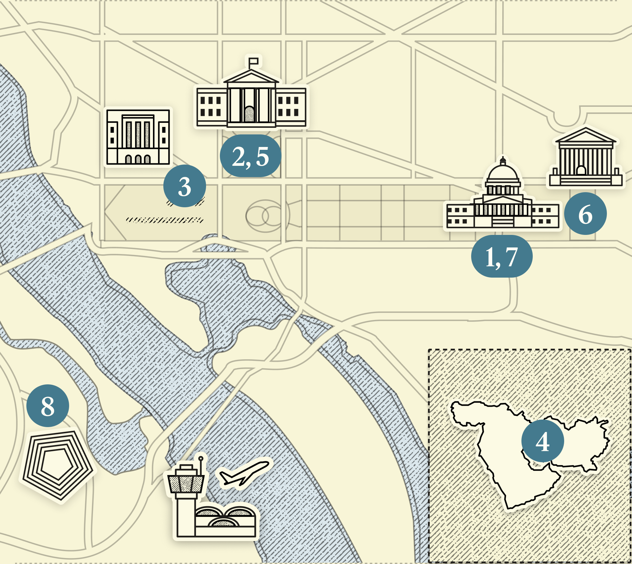 A numbered map of DC.