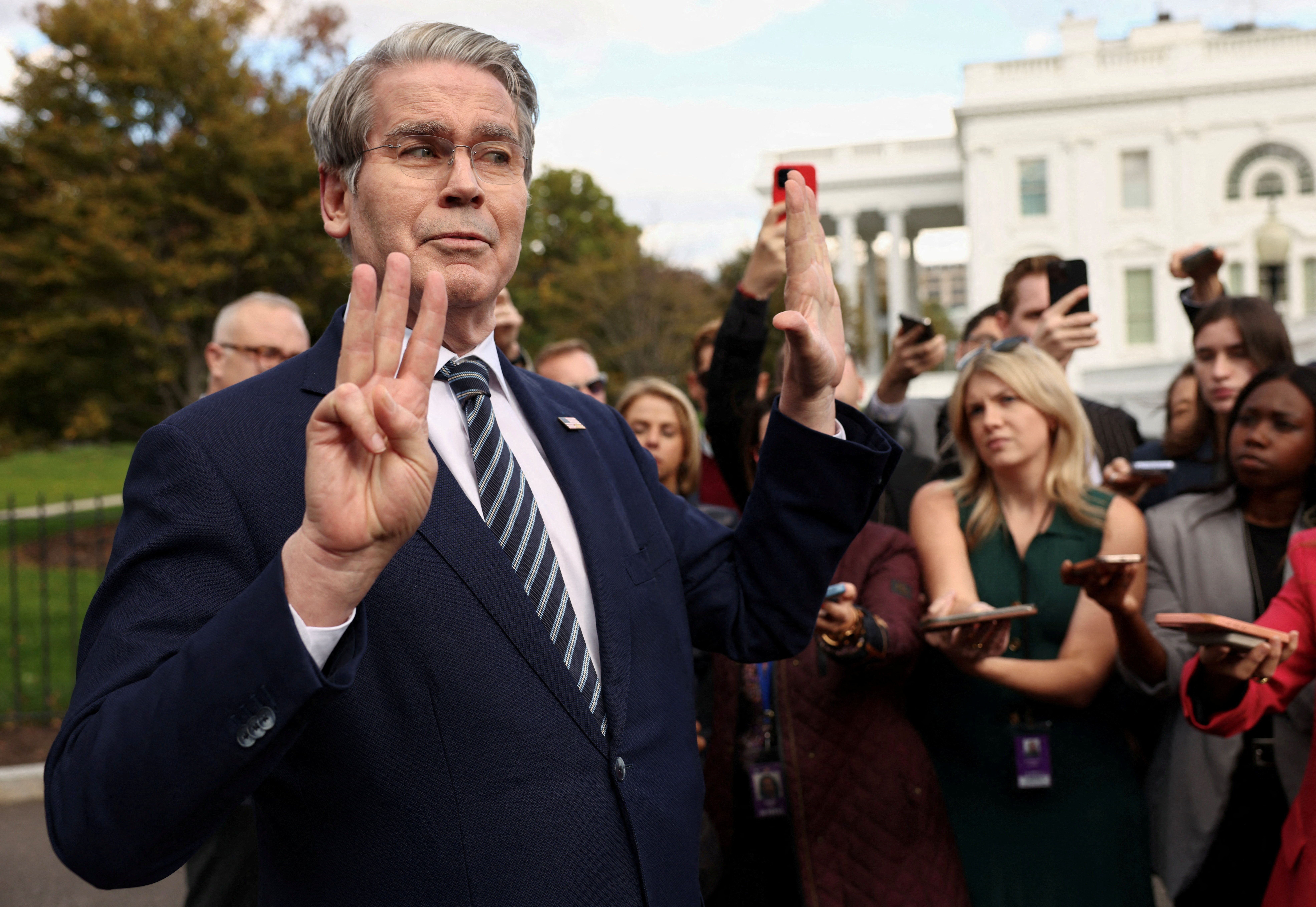 Scott Bessent speaks to reporters