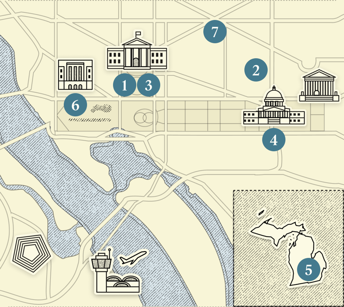A numbered map of Washington, DC.