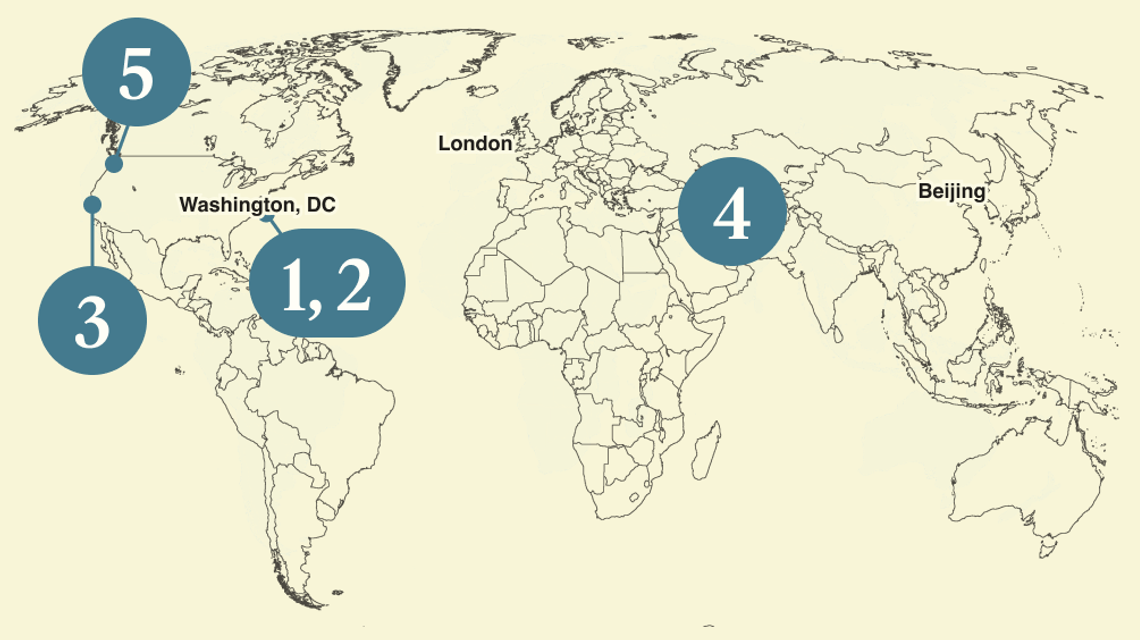 A numbered map of the world.