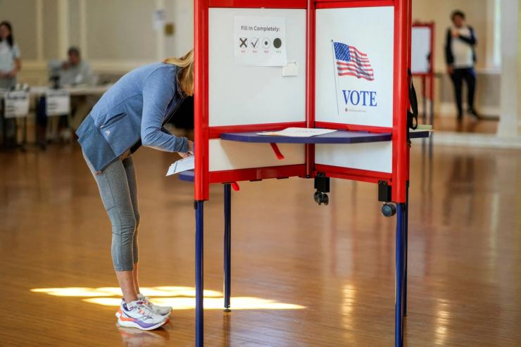 A person voting