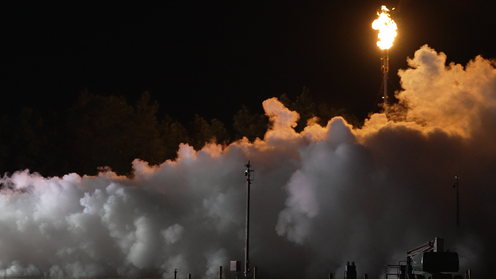 A five-minute engine test sends a massive steam cloud into the air