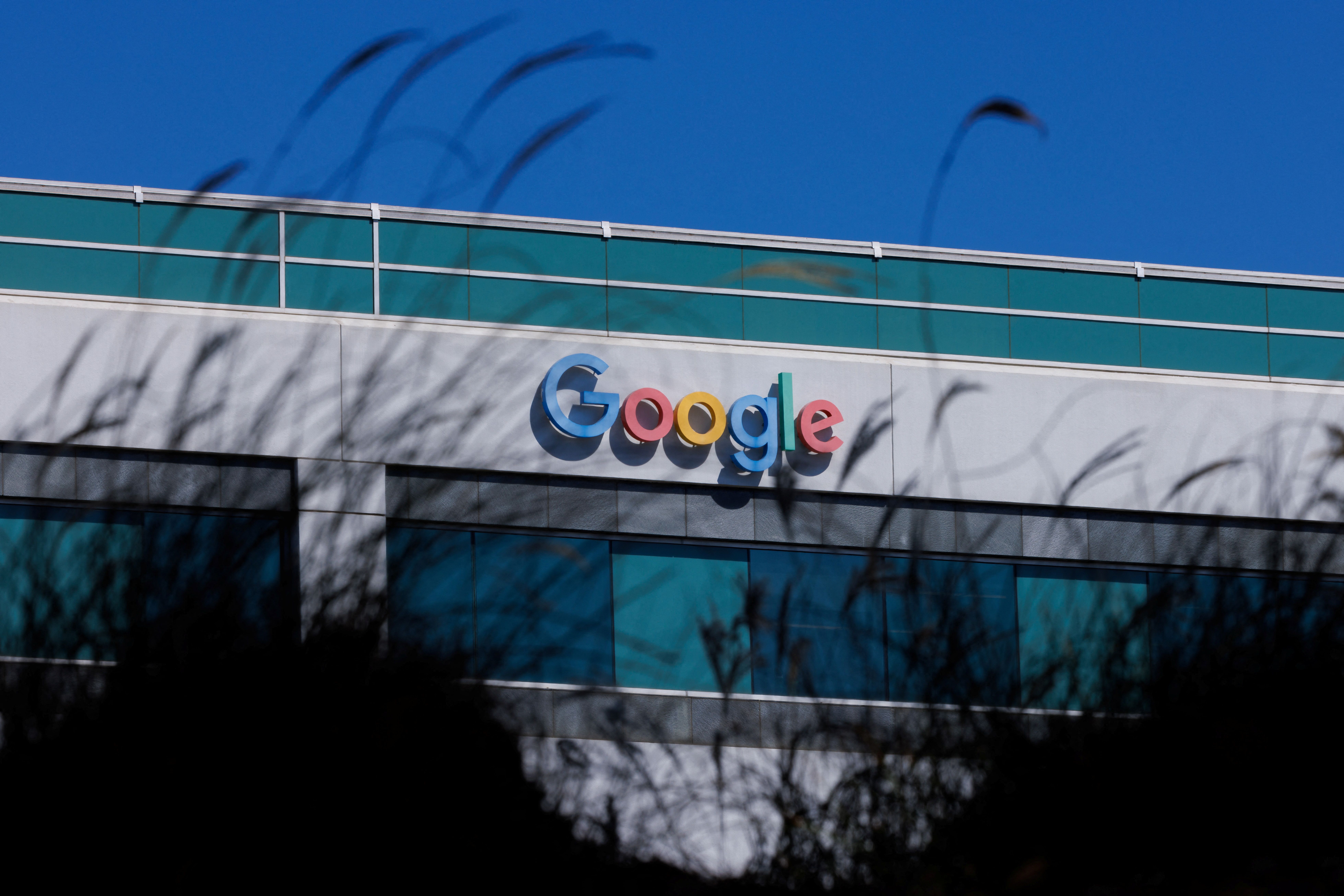 A Google logo on an office building