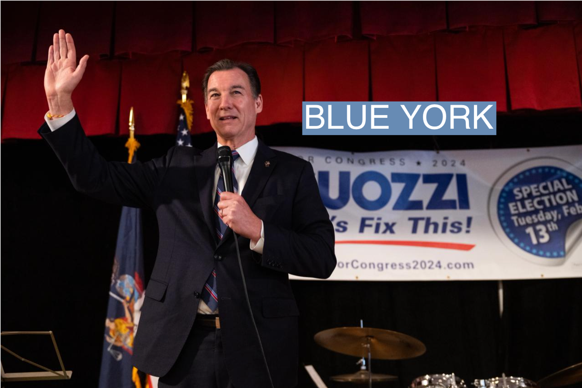 Former Rep. Tom Suozzi, Democratic candidate for New York's 3rd Congressional District, speaks during a campaign rally at the Polish National Home in Glen Cove, N.Y., on Feb. 4, 2024. 