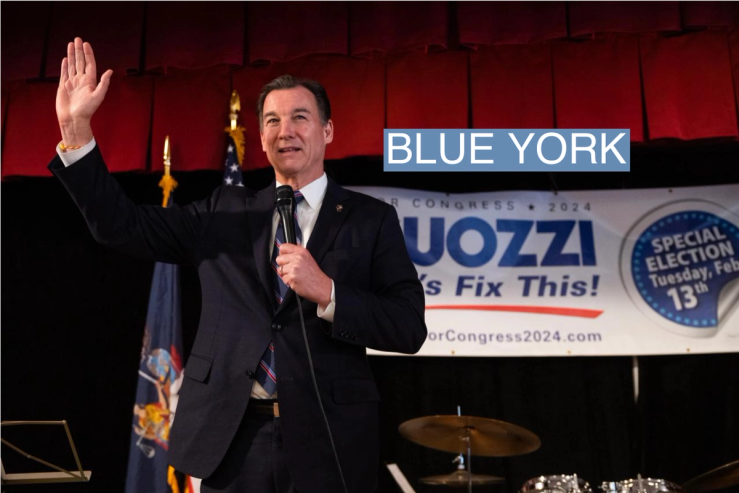 Former Rep. Tom Suozzi, Democratic candidate for New York’s 3rd Congressional District, speaks during a campaign rally at the Polish National Home in Glen Cove, N.Y., on Feb. 4, 2024.