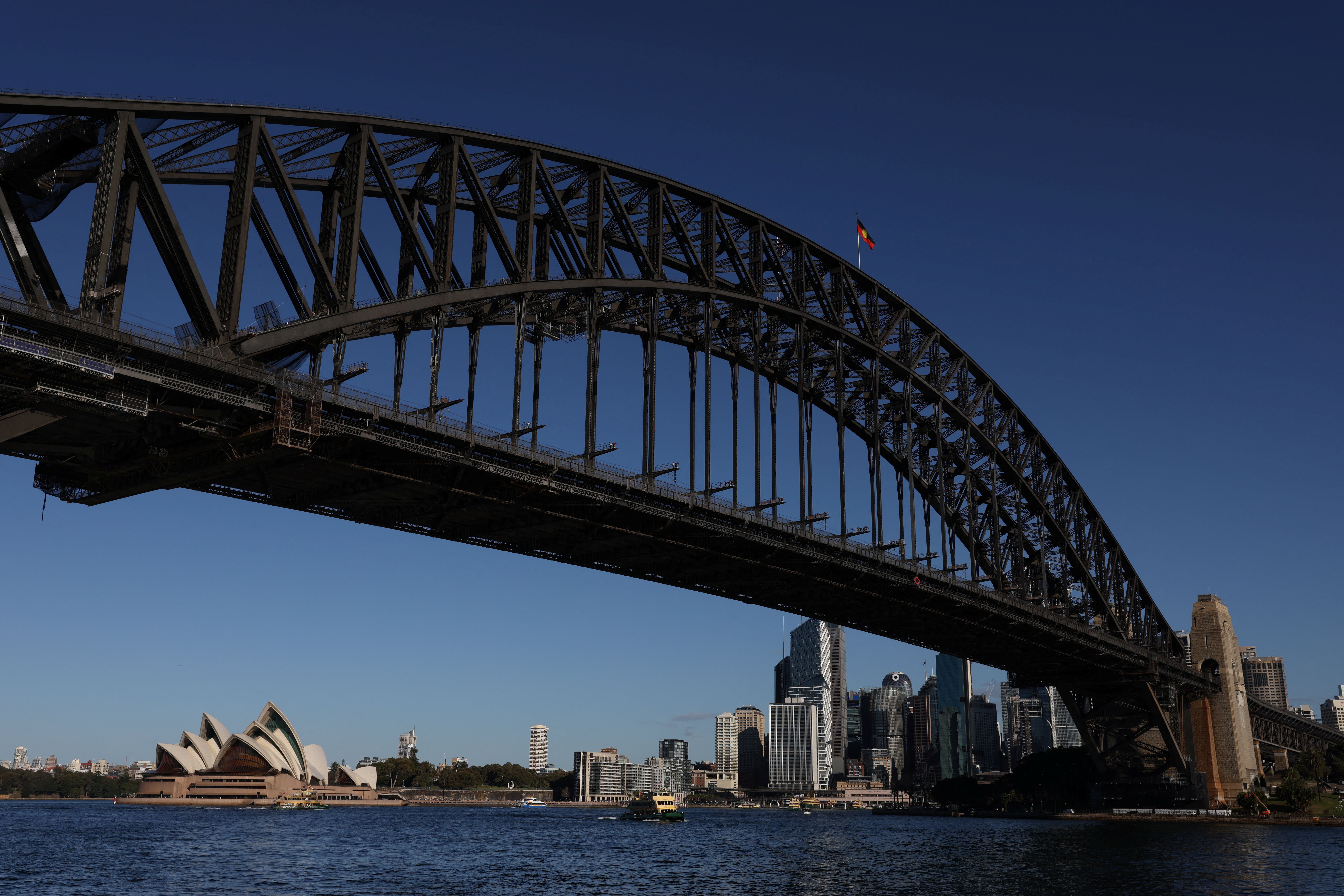 A view of the Sydney Harbour Bridge and the Sydney Opera House in Sydney.