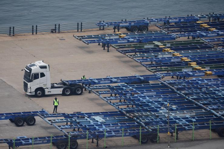 Employees work at Pyeongtaek port in Pyeongtaek, South Korea.