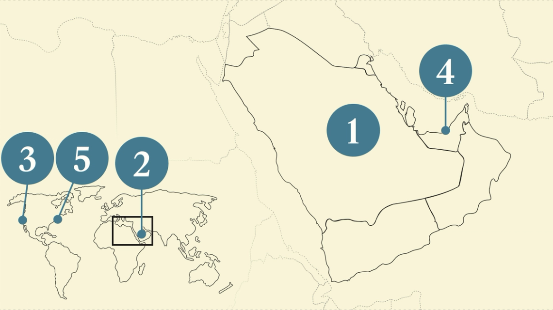 A numbered map of the world.