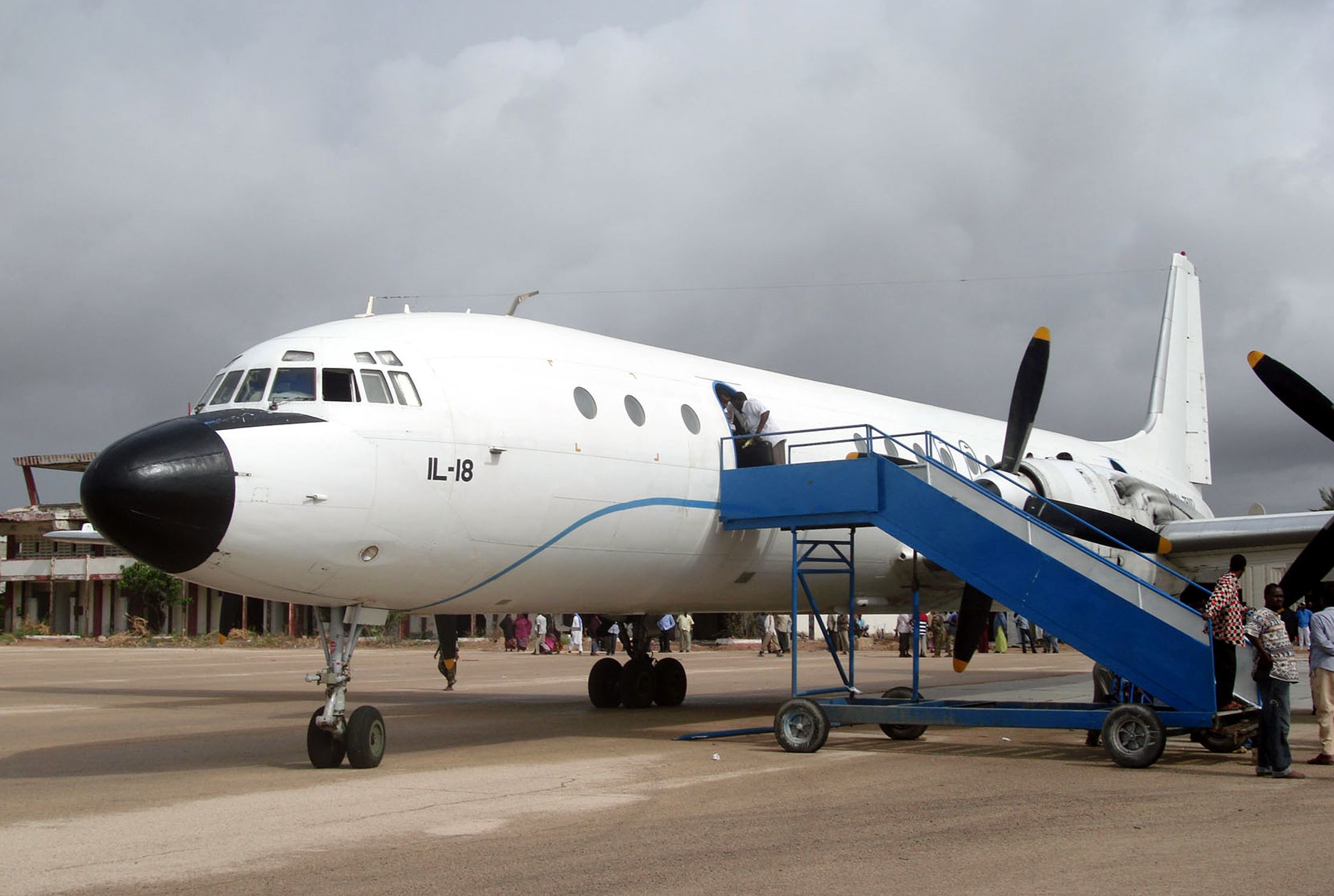 A passenger plane operated by Jubba Airways is seen in Somalia’s Mogadishu International Airport, July 30, 2006.