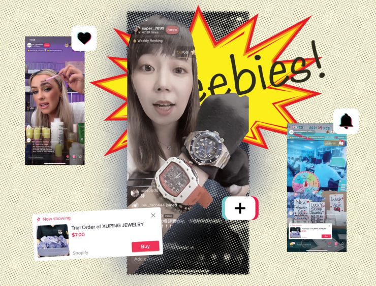 People selling watches, makeup, and jewelry in TikTok videos