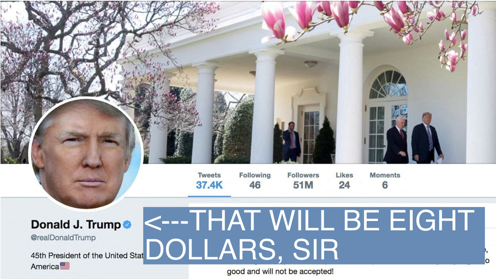 The masthead of Donald Trump's @realDonaldTrump Twitter account is seen on April 20, 2018. 
