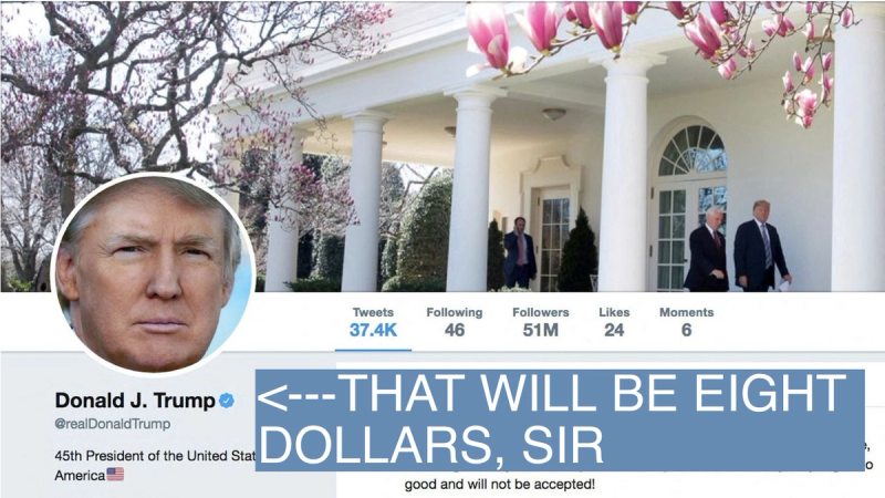 The masthead of Donald Trump’s @realDonaldTrump Twitter account is seen on April 20, 2018.