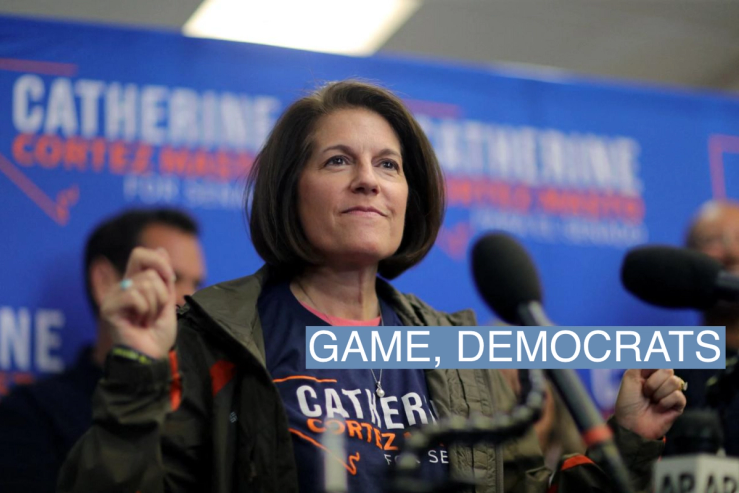 Democratic Senator Catherine Cortez Masto leads a rally ahead of the midterm elections in Henderson, Nevada, U.S. November 7, 2022.