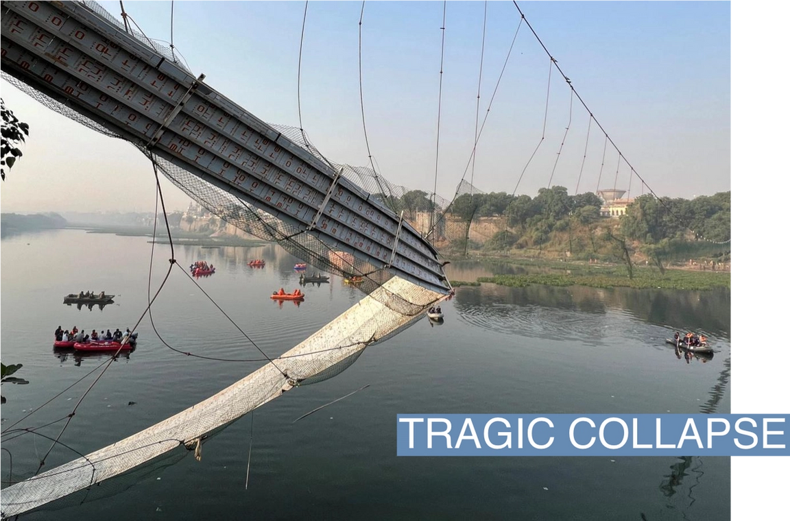 Rescuers search for survivors after a suspension bridge collapsed in Morbi
