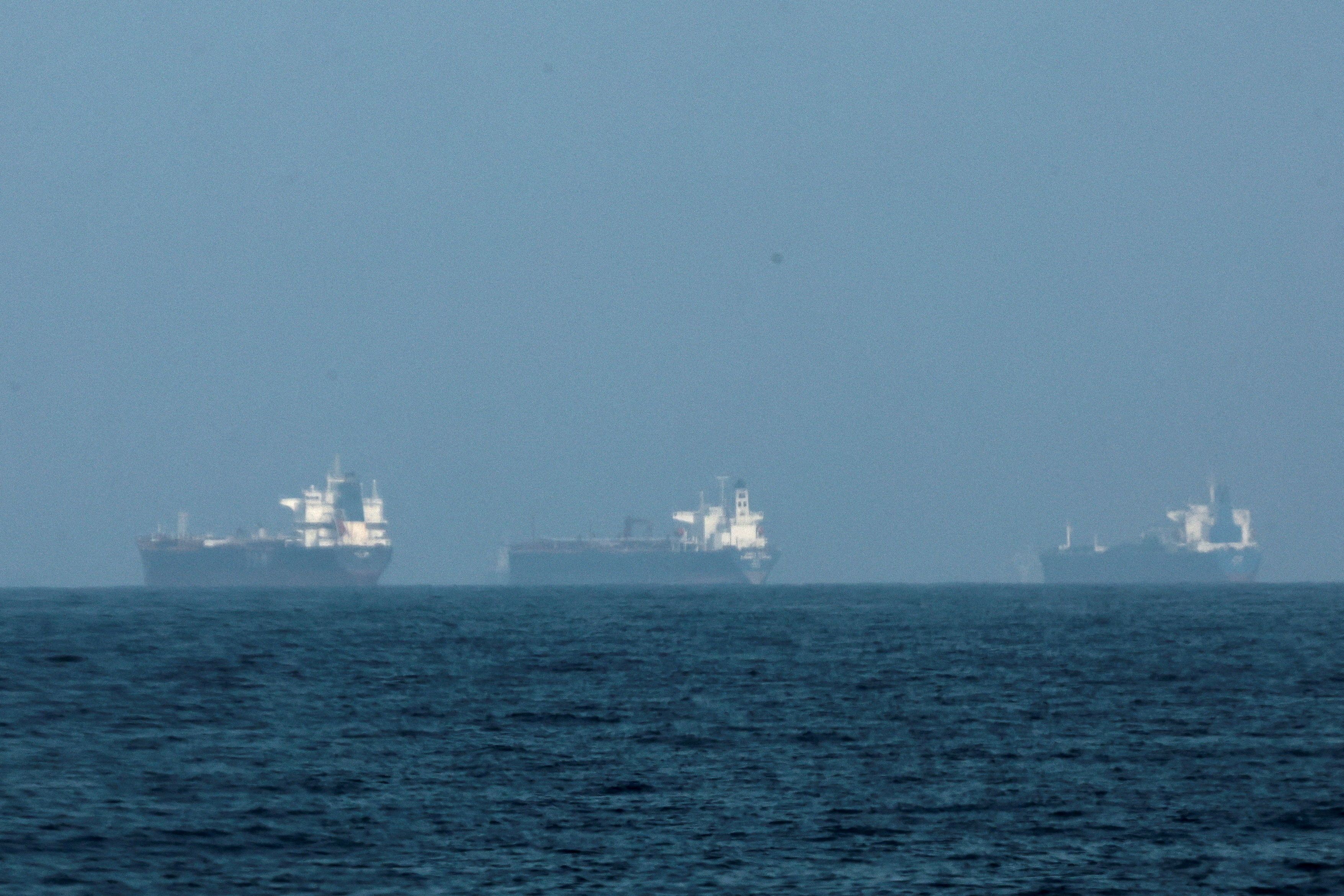 Tankers are seen off the coast of the Fujairah in the Strait of Hormuz.