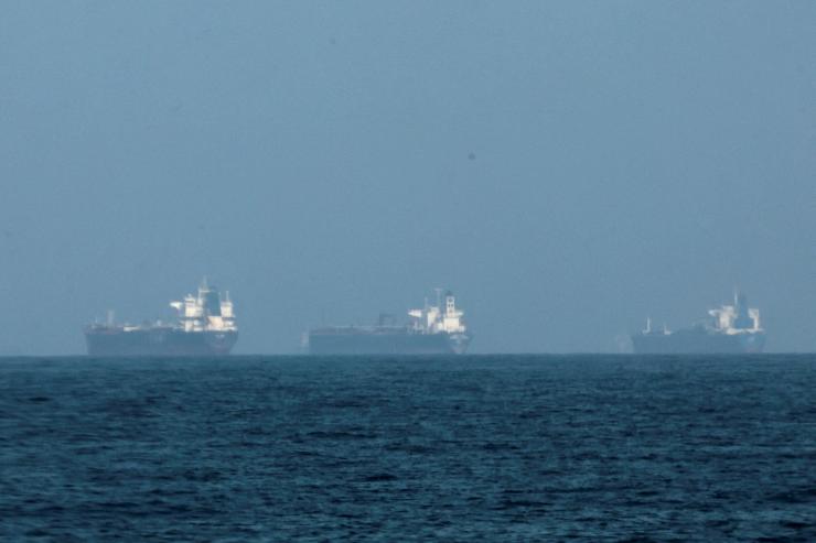 Tankers are seen off the coast of the Fujairah in the Strait of Hormuz.