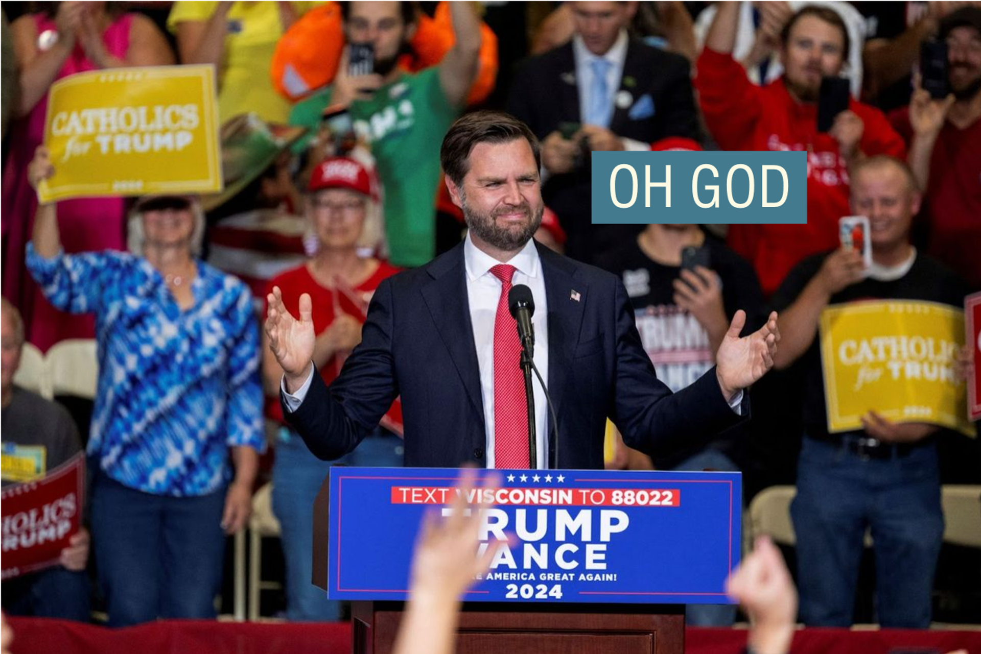 Republican US vice presidential nominee Senator JD Vance speaks during a campaign event in Waukesha, Wisconsin.