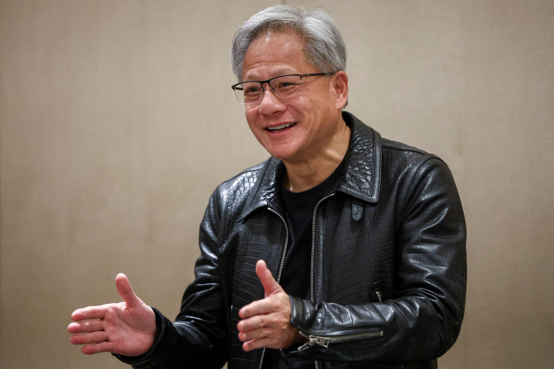 Jensen Huang speaks to the media during a press conference in Thailand in December