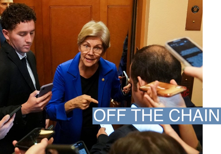 Sen. Elizabeth Warren, D-Mass. speakers to reporters.