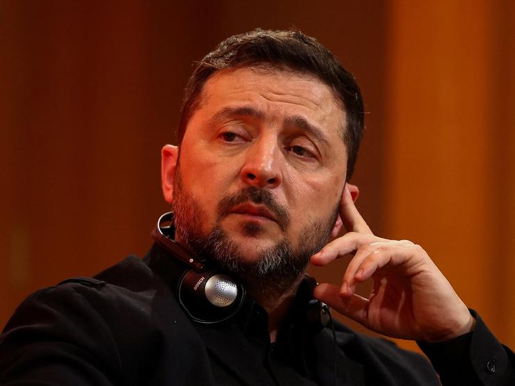 Ukrainian President Volodymyr Zelenskiy attends a panel at Sciences Po university, in Paris.