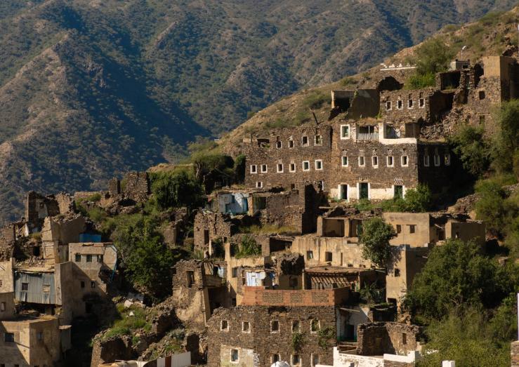 Multi-storey houses made of stones, Asir province, Rijal Alma, Saudi Arabia.