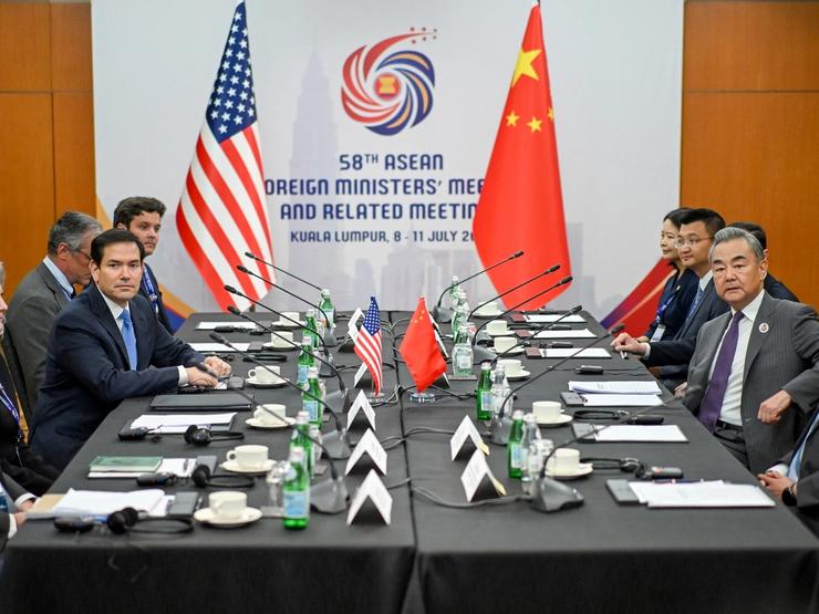 US Secretary of State Marco Rubio meets with China’s Foreign Minister Wang Yi during the 58th ASEAN Foreign Ministers? meeting and related meetings at the Convention Centre in Kuala Lumpur on July 11, 2025.