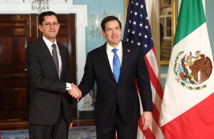 U.S. Secretary of State Marco Rubio meets Mexican Foreign Secretary Roberto Velasco at the State Department in Washington.
