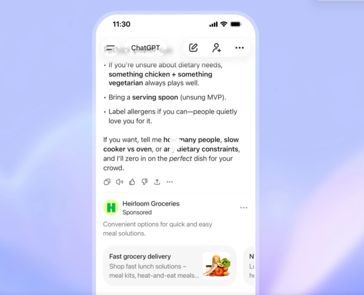 A screenshot of an example of an ad on ChatGPT.