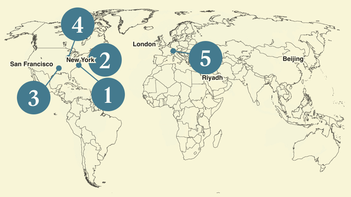 A numbered map of the world.