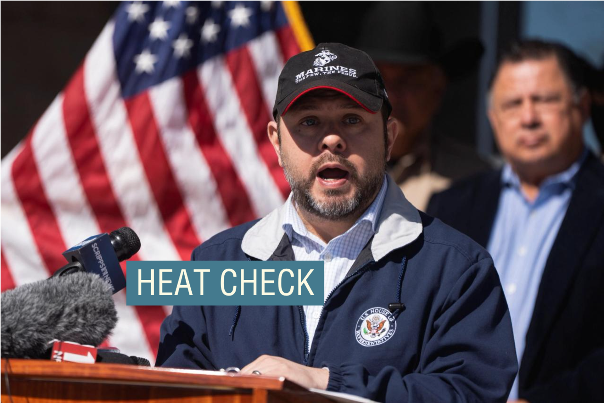 Arizona Democratic candidate for Senate and US Rep. Ruben Gallego speaks during a press conference about the Arizona-Mexico border