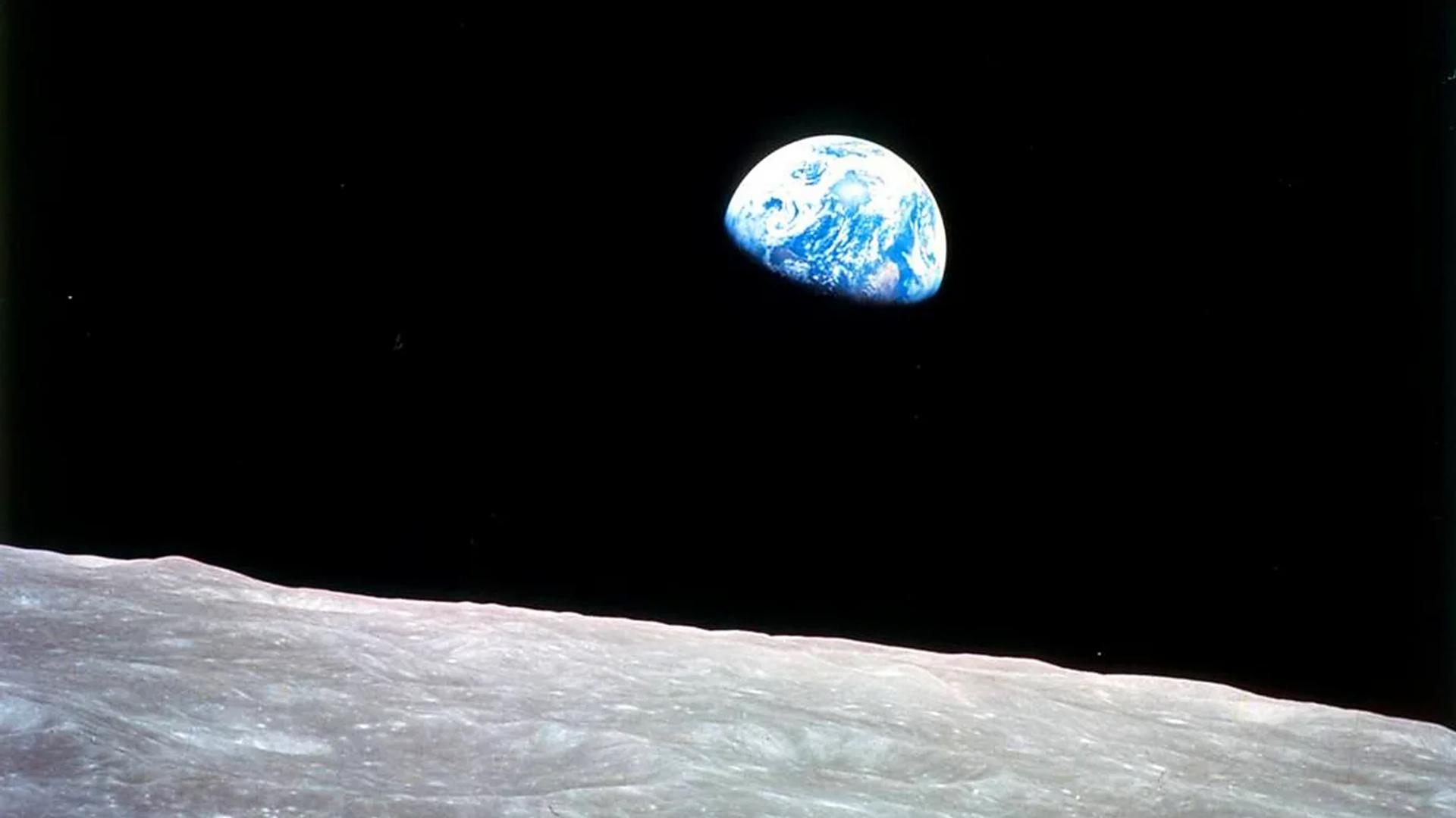 Earthrise, captured as the crew of Apollo 8 orbited the Moon.