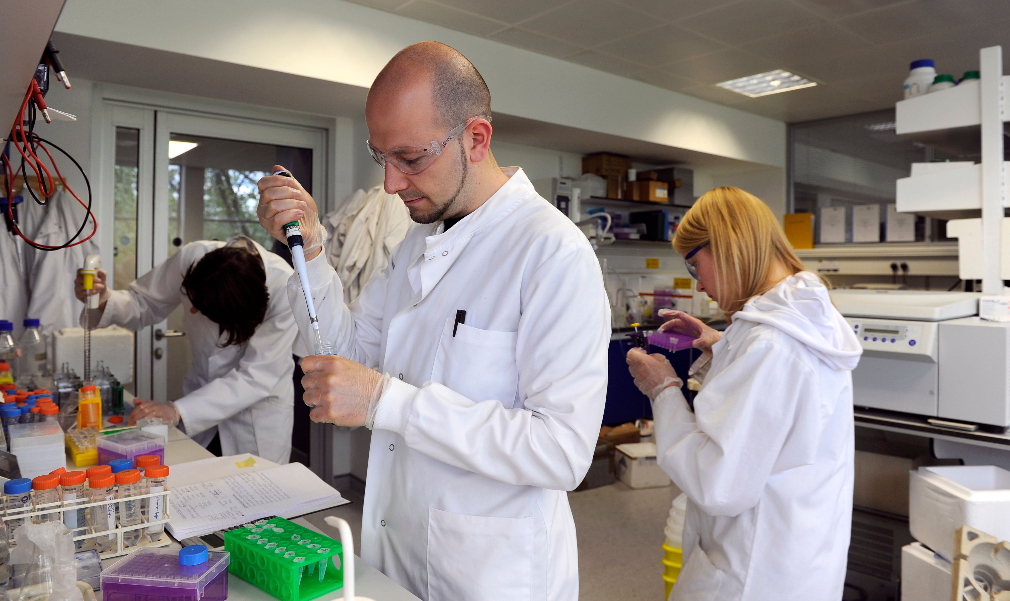 Researchers in a chemistry lab.