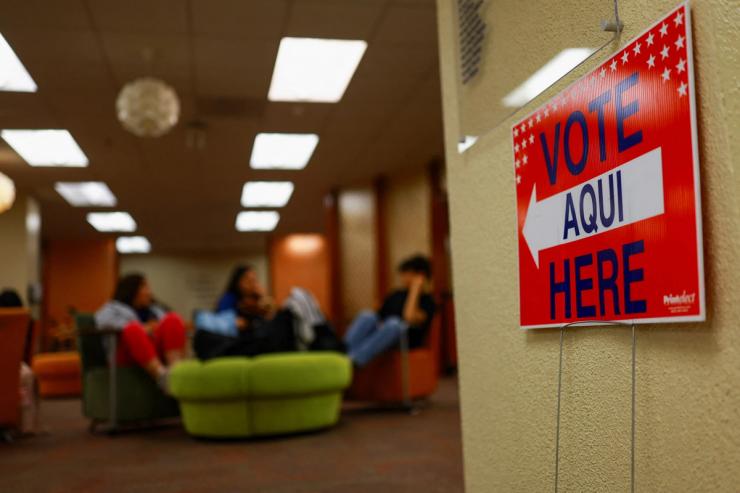 A “vote here” sign in Texas