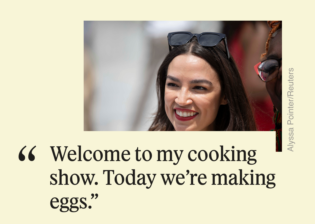 “Welcome to my cooking show. Today we’re making eggs.”