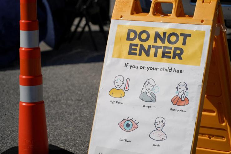 A signage stands outside a South Carolina Department of Public Health Mobile Health Unit in Spartanburg, South Carolina.