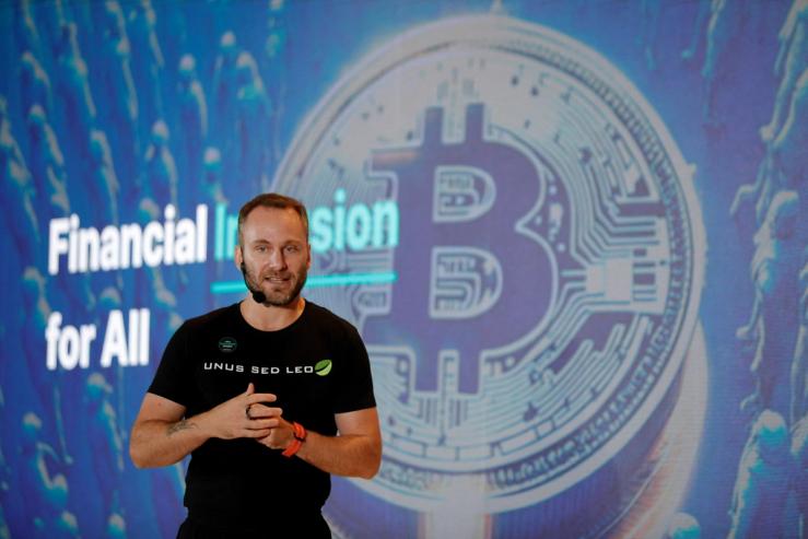 Paolo Ardoino, CEO of Theter and CTO of Bitfinex speaks during the launch of Adopting Bitcoin – A Lightning Summit in El Salvador, in San Salvador, El Salvador November 7, 2023.