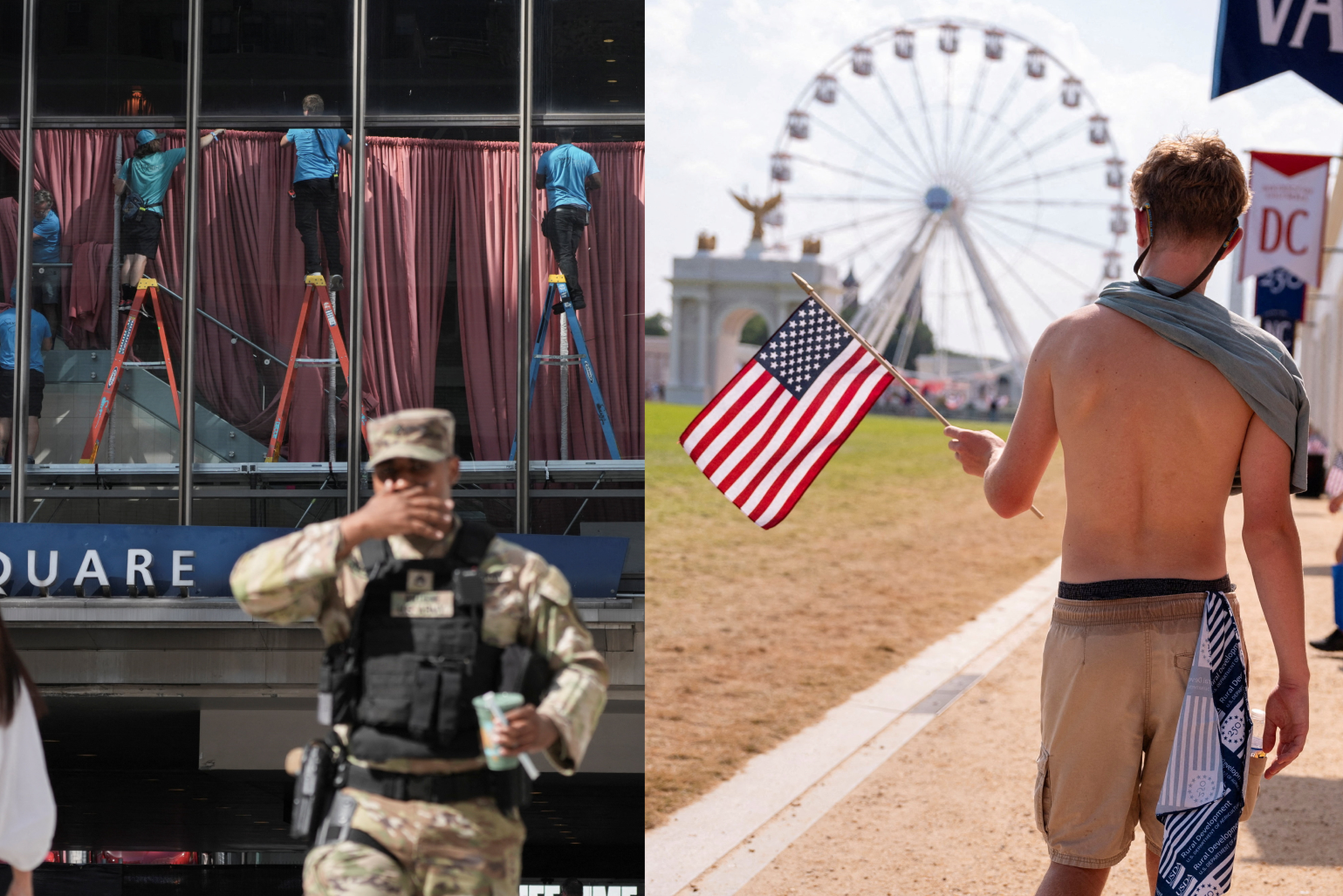 Split screen of preparations at Madison Square Garden and the Great American State Fair