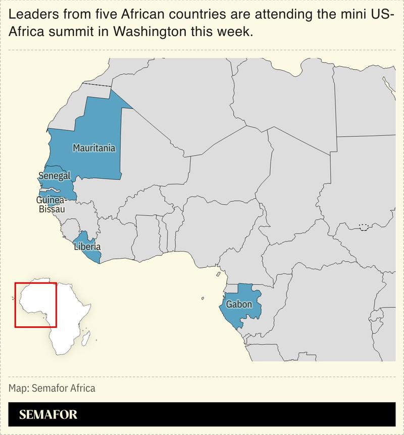 A map showing the five African countries whose leaders are attending the US-Africa summit in Washington this week.