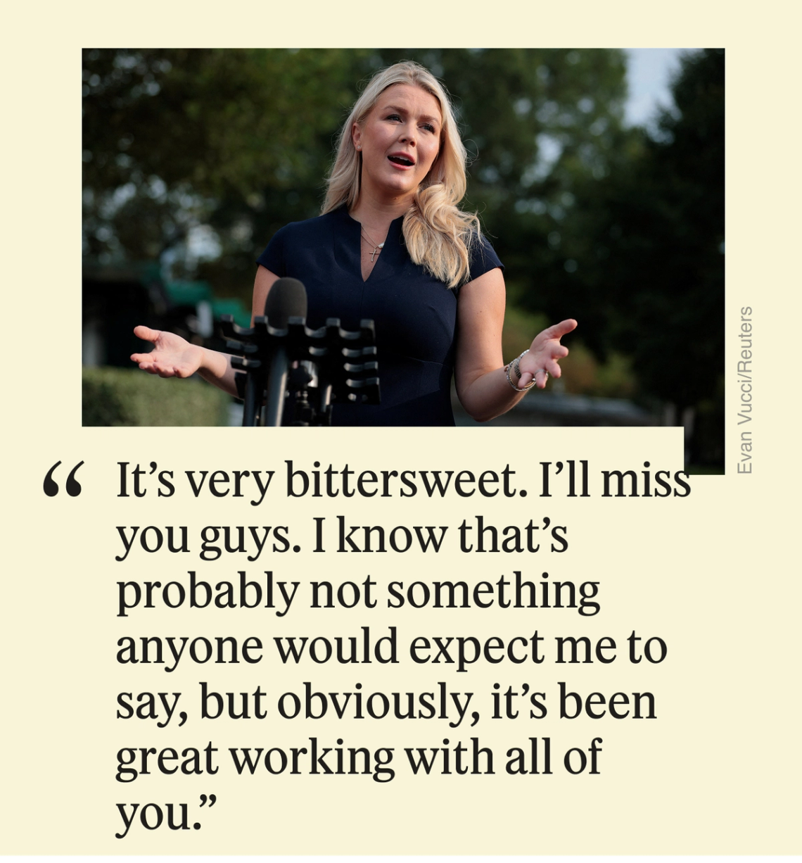 “It’s very bittersweet. I’ll miss you guys. I know that’s probably not something anyone would expect me to say I know that’s probably not something anyone would expect me to say, but obviously, it’s been great working with all of you.”