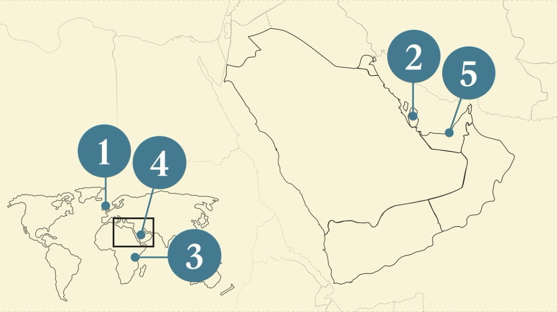 A numbered map of the world.