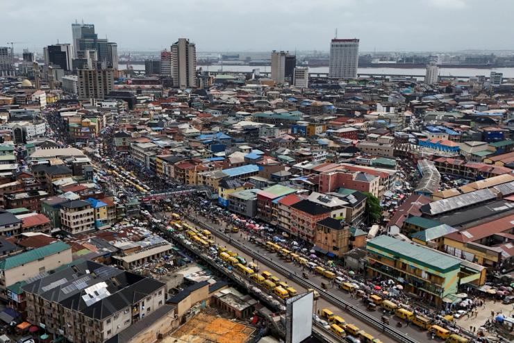 A drone view of commercial hub of Lagos Island on Nov. 3, 2025.